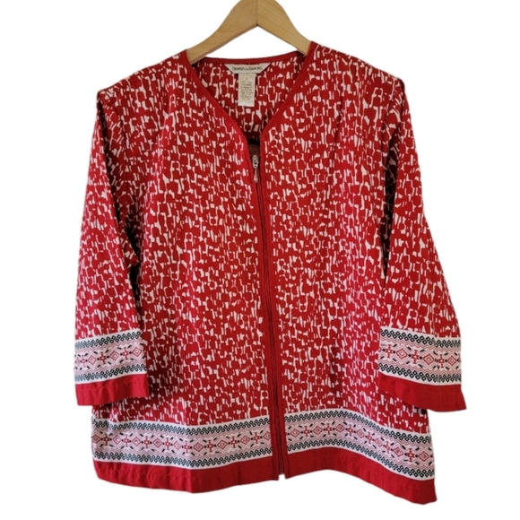 DRAPER'S & DAMON'S Red White Full Zip Jacket Sz XL Pocket Embellished Minimalist - Picture 12 of 12